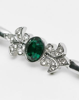 ASOS DESIGN wedding brooch with emerald and clear crystals in silver tone