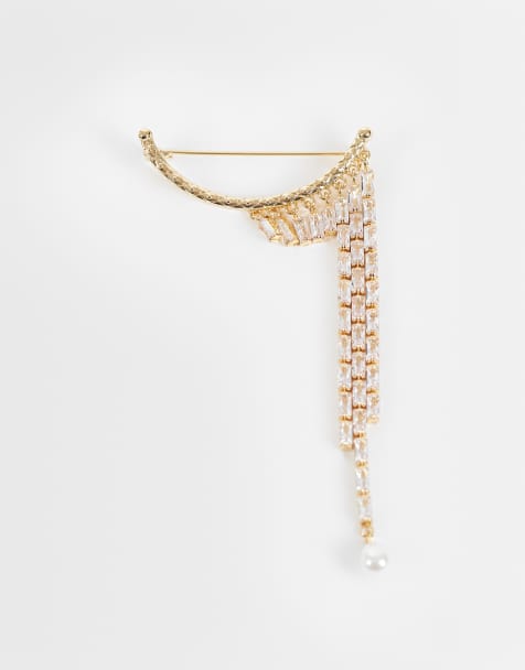 ASOS DESIGN Brosche mit Strass-Anhänger in Goldoptik - view 1
