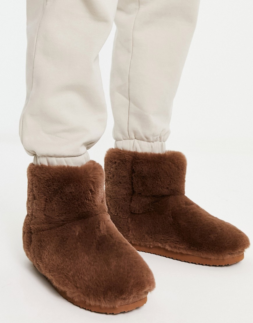 ASOS DESIGN brown slipper boots in faux fur