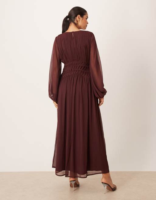 ASOS DESIGN - Bærrød maxikjole med macramé-detalje i taljen, 3 af 4