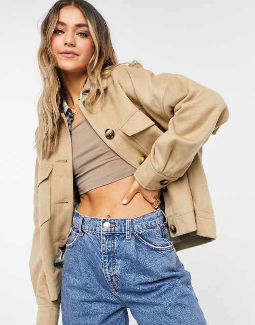 ASOS DESIGN - Børstet skjortejakke i kamelbrun