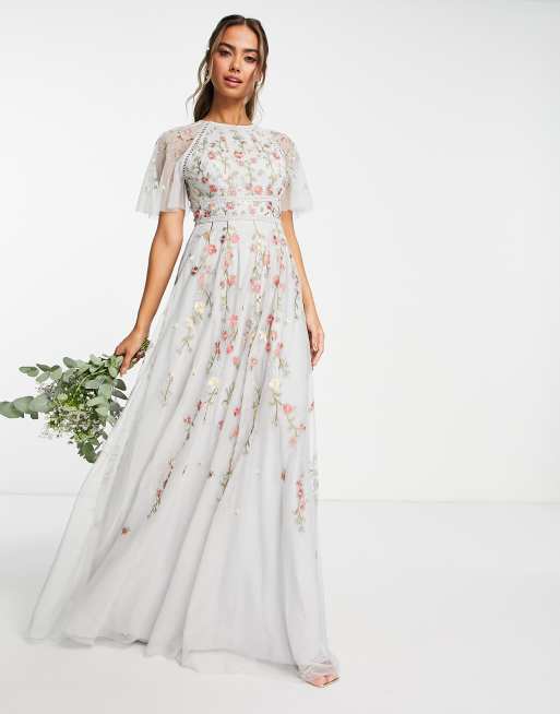 ASOS DESIGN - Brudepige - Sart blå broderet maxikjole med udsmykning og blomstermønster, 4 af 4