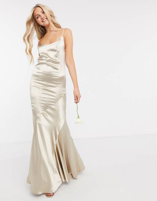 ASOS DESIGN — Brudepigekjole i satin med rund hals og knapper bagpå, 4 af 4