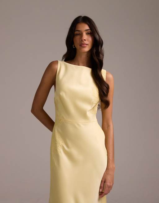 ASOS DESIGN - Brudepiger - Gul højhalset maxikjole med blondeapplikationer, 3 af 5