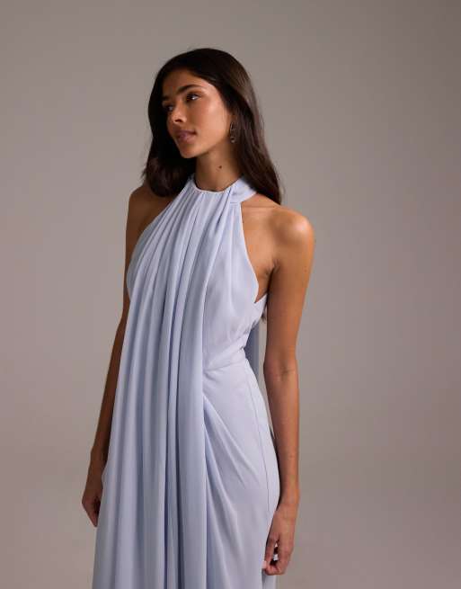 ASOS DESIGN - Brudepiger - Lyseblå halterneck-maxikjole med græske draperinger, 4 af 5