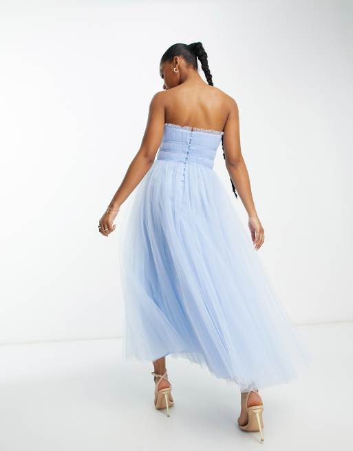 ASOS DESIGN - Brudepiger - Lyseblå maxikjole i tyl med løbegange på livstykket, 2 af 4