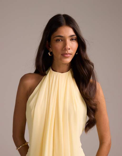 ASOS DESIGN - Brudepiger - Lysegul halterneck-maxikjole med græske draperinger, 2 af 5