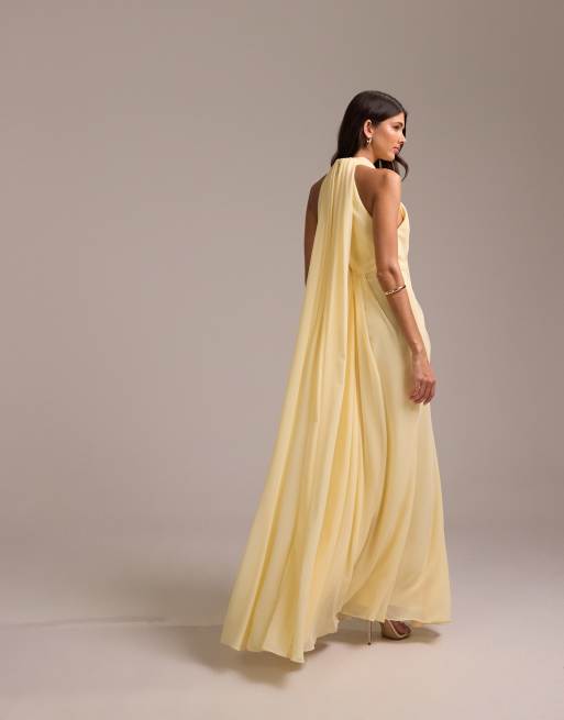ASOS DESIGN - Brudepiger - Lysegul halterneck-maxikjole med græske draperinger, 5 af 5