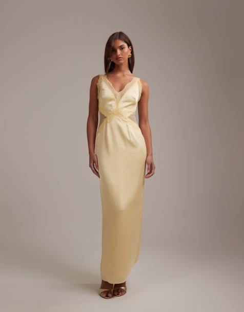 ASOS DESIGN - Brudepiger - Lysegul maxikjole med blondeapplikationer - view 1