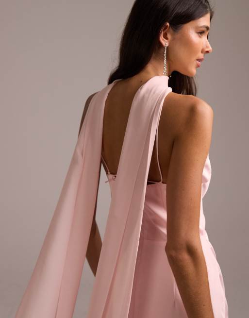 ASOS DESIGN - Brudepiger - Lyserød halterneck-maxikjole i satin med halstørklædedetalje, 2 af 5