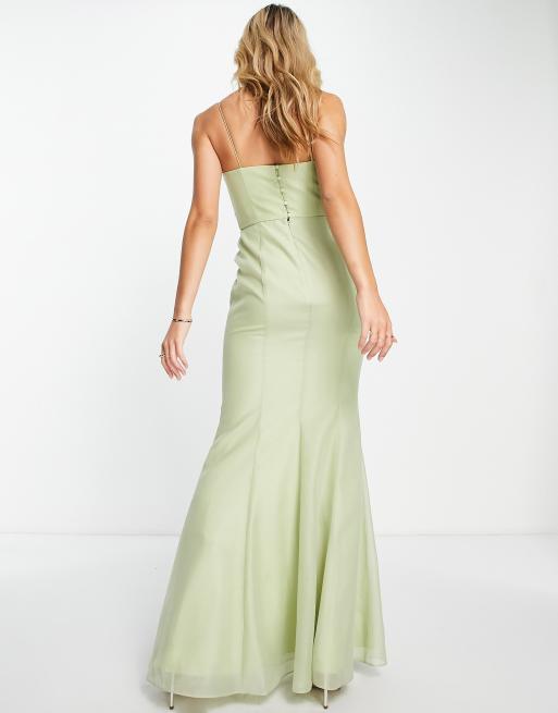 ASOS DESIGN Brudepiger - Maxikjole med draperet detalje og korset i salviegrøn, 2 af 4