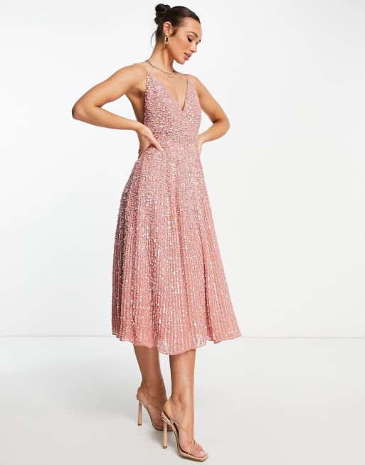 ASOS DESIGN - Brudepiger - Støvet rosa midikjole med udsmykninger og camistropper, 4 af 4