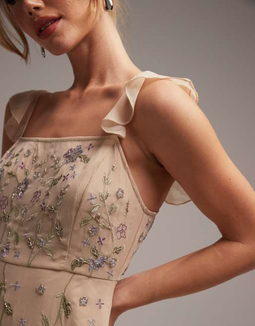ASOS DESIGN - Brudepiger - Udsmykket cami-maxikjole med broderi i champagne, 2 af 5