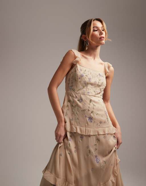 ASOS DESIGN - Brudepiger - Udsmykket cami-maxikjole med broderi i champagne, 4 af 5