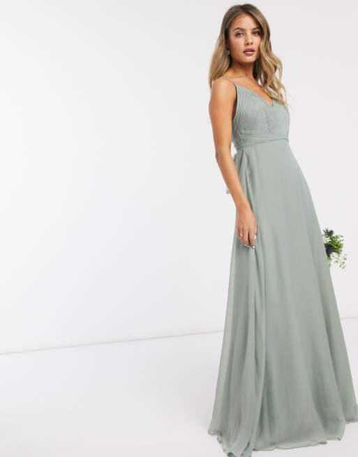 ASOS DESIGN – Brudtänra – Maxiklänning med rynkat liv, smala axelband och knytning i midjan