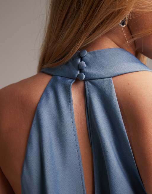 ASOS DESIGN – Brudtärnor – Dimblå maxiklänning i satin med draperad halterneck, 4 av 5