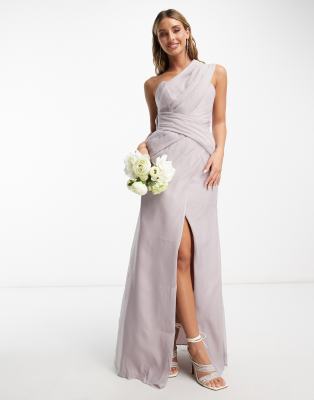 ASOS DESIGN – Brudtärnor – Lila enaxlad maxiklänning med kjol i omlottdesign - view 1