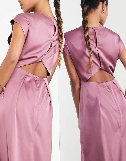 ASOS DESIGN – Brudtärnor – Lila maxiklänning i satin med draperad ringning och utskurna detaljer, 2 av 4
