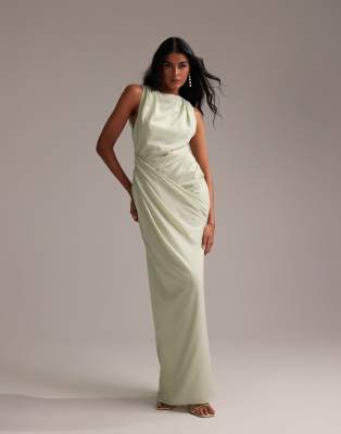 ASOS DESIGN – Brudtärnor – Ljusgrön maxiklänning i crepe med draperat överlager - view 1