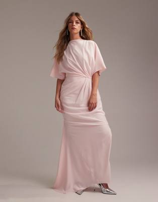 ASOS DESIGN – Brudtärnor – Ljusrosa maxiklänning i crepe med liten drapering och rak halsringning - view 1