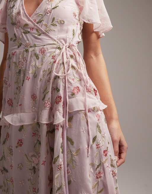 ASOS DESIGN – Brudtärnor – Ljusrosa, utsmyckad maxiklänning med utsvängda ärmar och broderi , 5 av 5