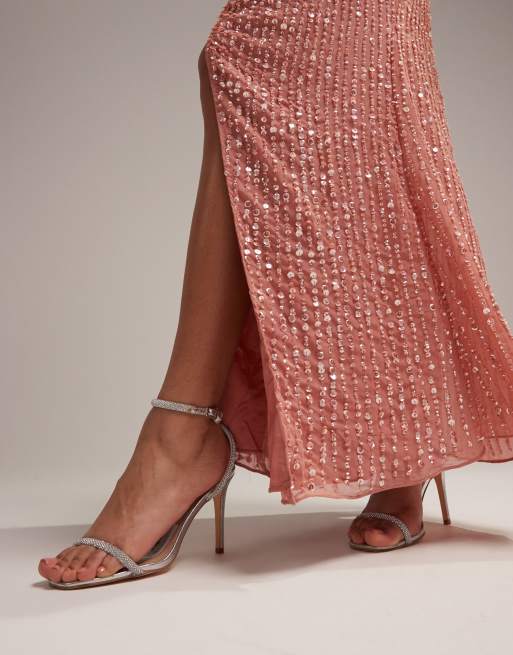 ASOS DESIGN – Brudtärnor – Rosa, utsmyckad maxiklänning med drapering i sidan och smala axelband, 2 av 5