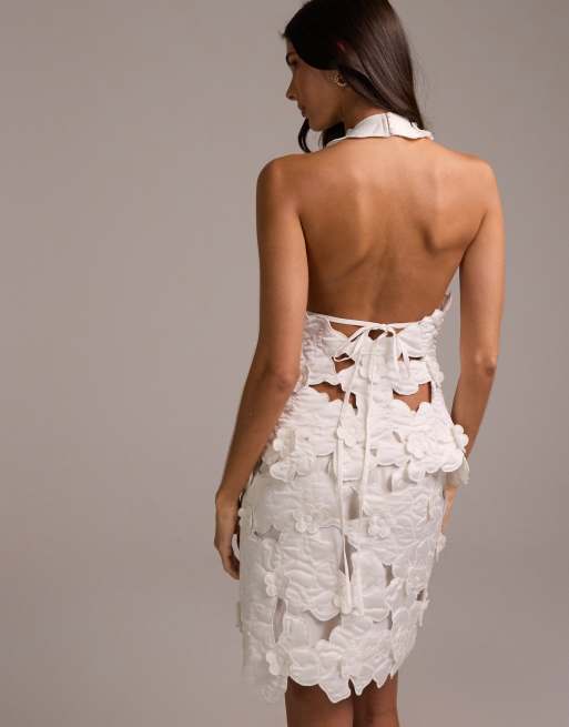 ASOS DESIGN - Bruidskleding - Haltertop met 3D bloemenprint in ivoorwit, 4 van 5