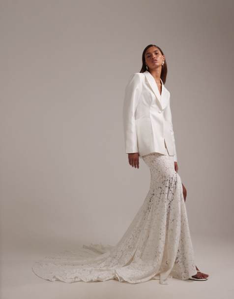 ASOS DESIGN - Bruidskleding - Kanten maxi rok met sleep in ivoorwit - view 1