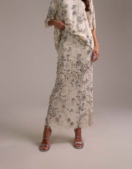 ASOS DESIGN - Bruidskleding - Kanten maxi rok met versiering, 2 van 6