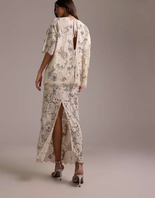 ASOS DESIGN - Bruidskleding - Kanten maxi rok met versiering, 6 van 6