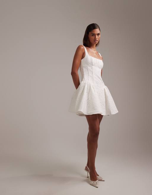 ASOS DESIGN - Bruidskleding - Kanten mini bruidsjurk in ivoorwit, 5 van 5