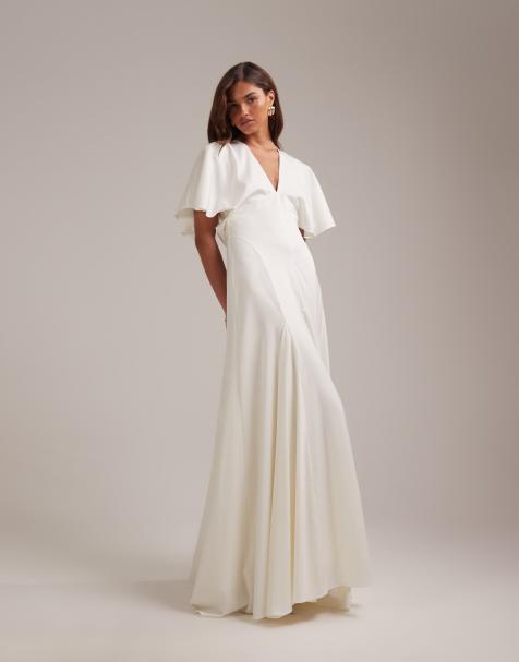 ASOS DESIGN - Bruidskleding - Maxi jurk met capemouwen en godetplooien in ivoorwit - view 1