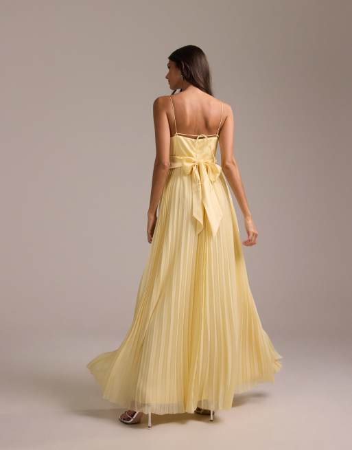 ASOS DESIGN - Bruidsmeisjes - Hybride maxi cami-jurk met geplooide rok in citroengeel, 5 van 5