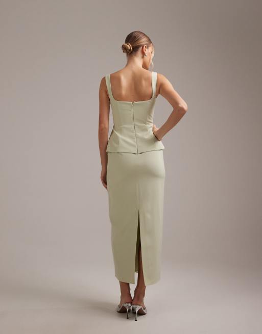 ASOS DESIGN - Bruidsmeisjes - Jurk met structuur en vierkante hals in saliegroen, 3 van 5