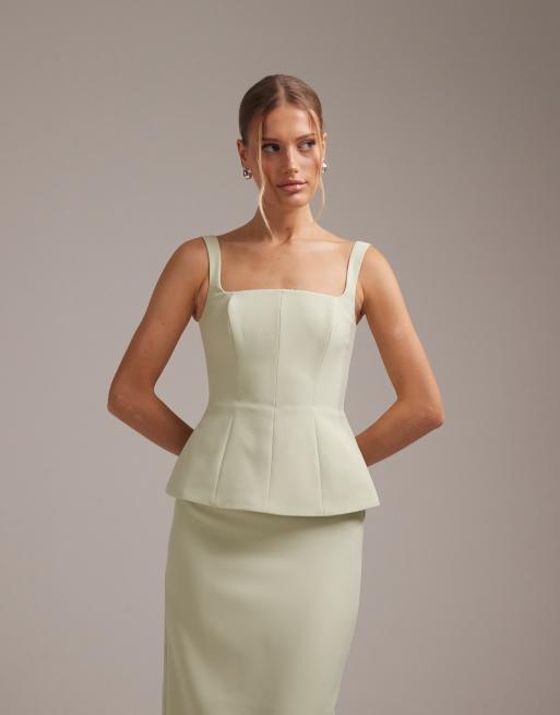 ASOS DESIGN - Bruidsmeisjes - Jurk met structuur en vierkante hals in saliegroen, 4 van 5