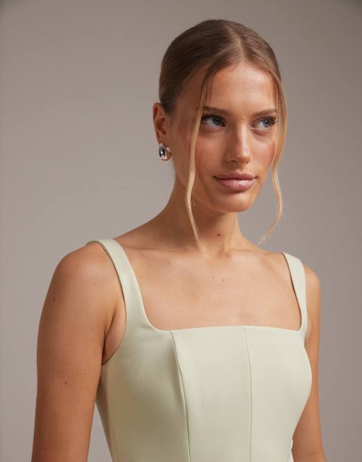 ASOS DESIGN - Bruidsmeisjes - Jurk met structuur en vierkante hals in saliegroen, 5 van 5