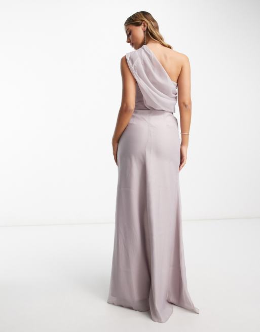 ASOS DESIGN - Bruidsmeisjes - Maxi-jurk met blote schouder en rok met overslag in lila, 2 van 4