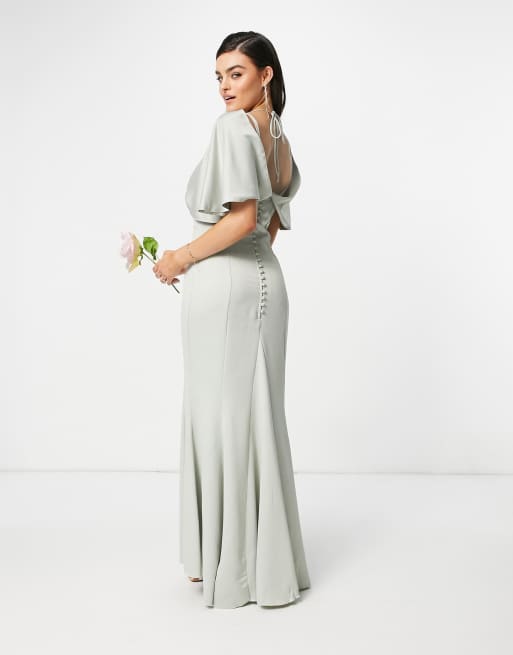 ASOS DESIGN - Bruidsmeisjes- Maxi jurk met gedrapeerde achterkant en knopen op de rug, 2 van 4
