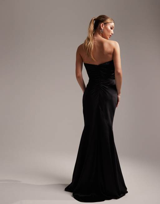 ASOS DESIGN - Bruidsmeisjes - Satijnen maxi bandeau-jurk in zwart, 2 van 5