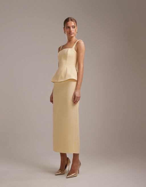 ASOS DESIGN - Bruidsmeisjesjurk met structuur en vierkante hals in citroengeel, 4 van 6