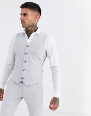 ASOS DESIGN wedding super skinny suit waistcoat in ice grey micro texture Grey