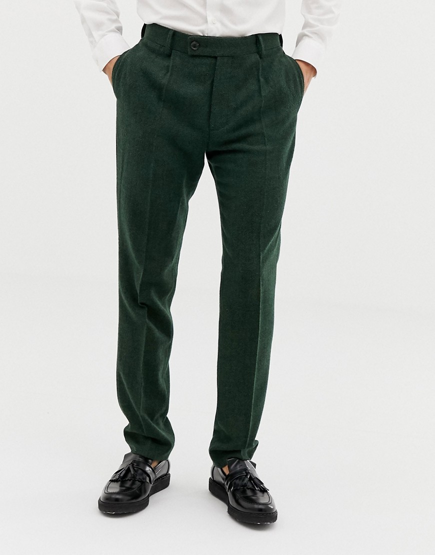 ASOS DESIGN - Bruiloft - Nette pantalon van wolmix met een groen visgraatmotief
