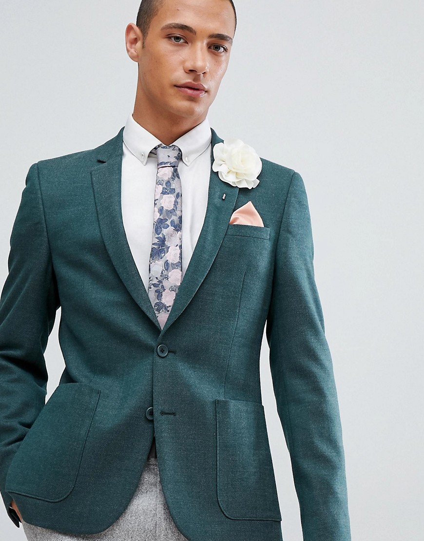 ASOS DESIGN - Bruiloft - Skinny blazer van groene wolmix