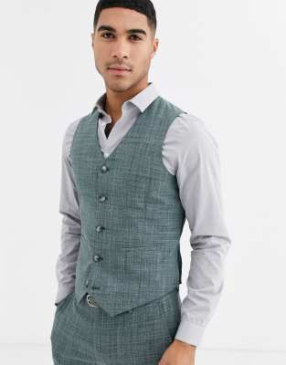 ASOS DESIGN wedding skinny suit waistcoat in pine green crosshatch Green