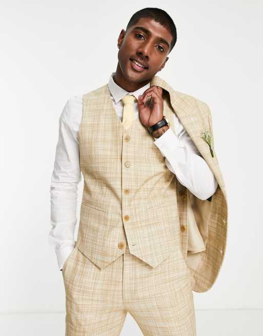 ASOS DESIGN - Bruiloft - Skinny gilet in stonekleurige gearceerde stof