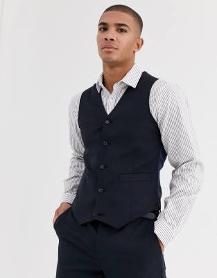 ASOS DESIGN wedding skinny suit waistcoat in wool blend in navy Navy