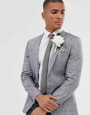 ASOS DESIGN - Wedding - Eng geschnittener Blazer aus Leinen in Blau mit Kreuzschraffur - Blau