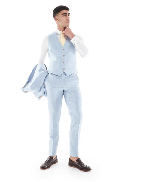 ASOS DESIGN - Bruiloft - Skinny pak in blauw met textuur - view 1