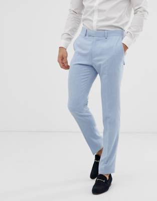 ASOS DESIGN wedding skinny suit trousers in blue cross hatch Blue
