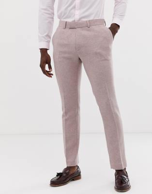 ASOS DESIGN wedding skinny suit trousers in pink herringbone-Grey Grey